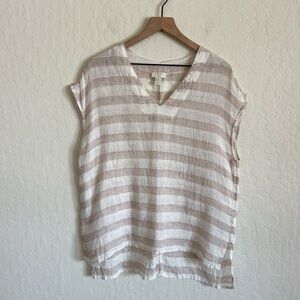 St Tropez West 100% Linen Cap Sleeve V-Neck Tunic Beach Swim Coverup Medium Tan